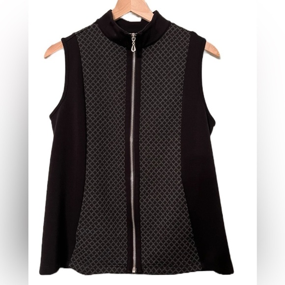 💖 Weekends by Chico’s Vest | Small | Black, With Gray & Black Pattern | EUC - Picture 1 of 8